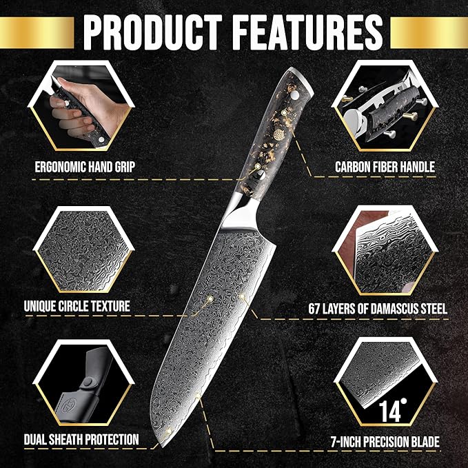 Elite Series 7 Inch Santoku Knife VG10 Damascus Steel – 7in
