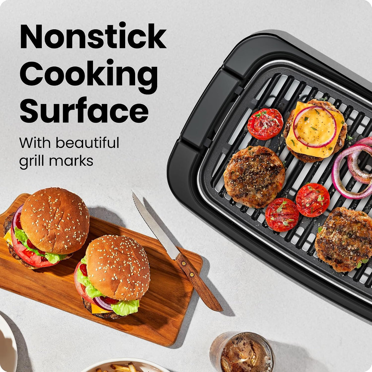 Smokeless Indoor Electric Grill, Extra Large Grilling Surface, Nonstick Table – close-up