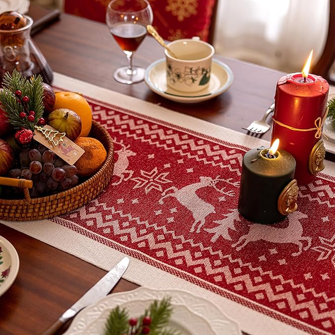 Table Runner, Boho Style, 14x119 Inches, Polyester with Fringe