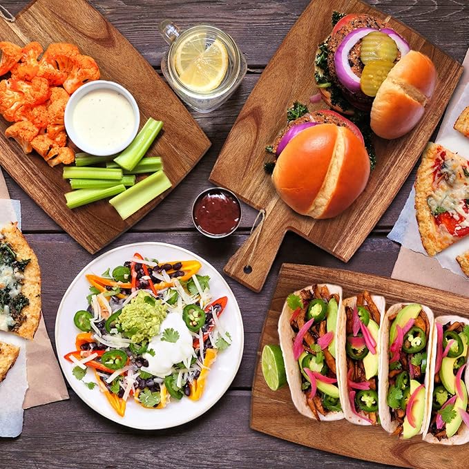 Cutting Board Set, 18 Pieces Acacia Wood with Built-In Handles