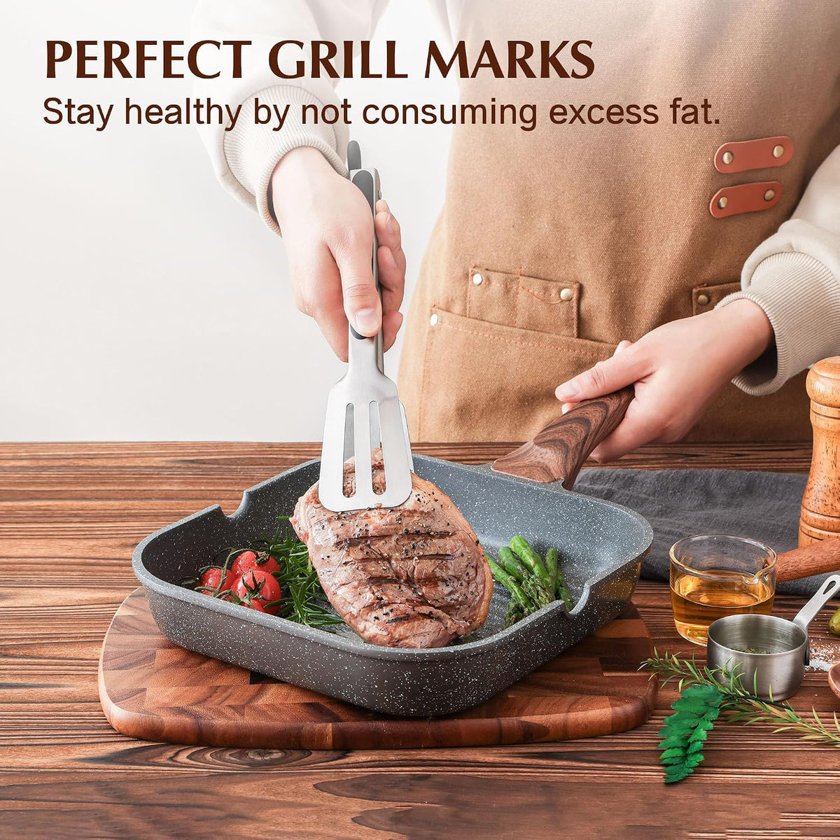 Nonstick Grill Pan with Lid, Grill Pan for Stove Tops, Versatile Griddle Pan – close-up