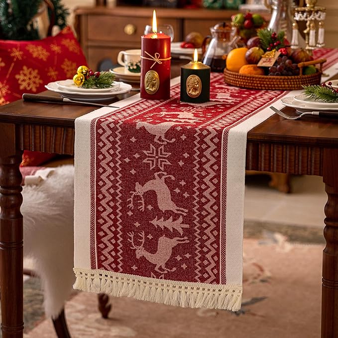 Table Runner 14 x 72 Inch Red Polyester with Fringe Trim