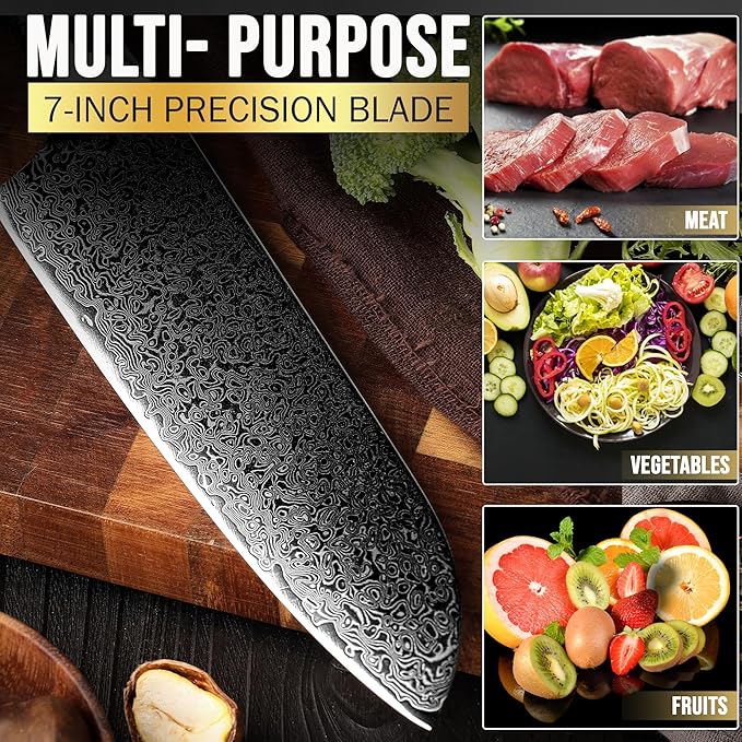 Elite Series 7 Inch Santoku Knife VG10 Damascus Steel – 7in