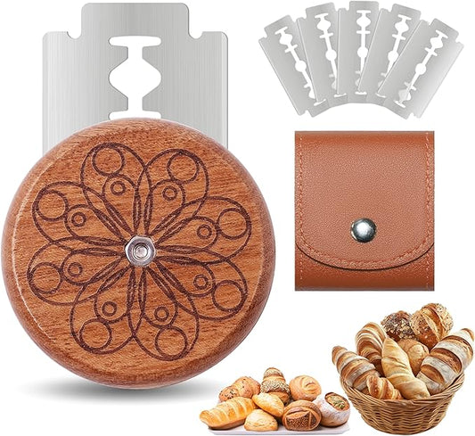 UFO Bread Lame Cutter for Homemade Sourdough,Bread Scorer Tool for Sourdough with 5 Blades and Storage Cover,Slashing Tool Bread Cutting Knife for Artisan Bread and Makers (Circle-brown)