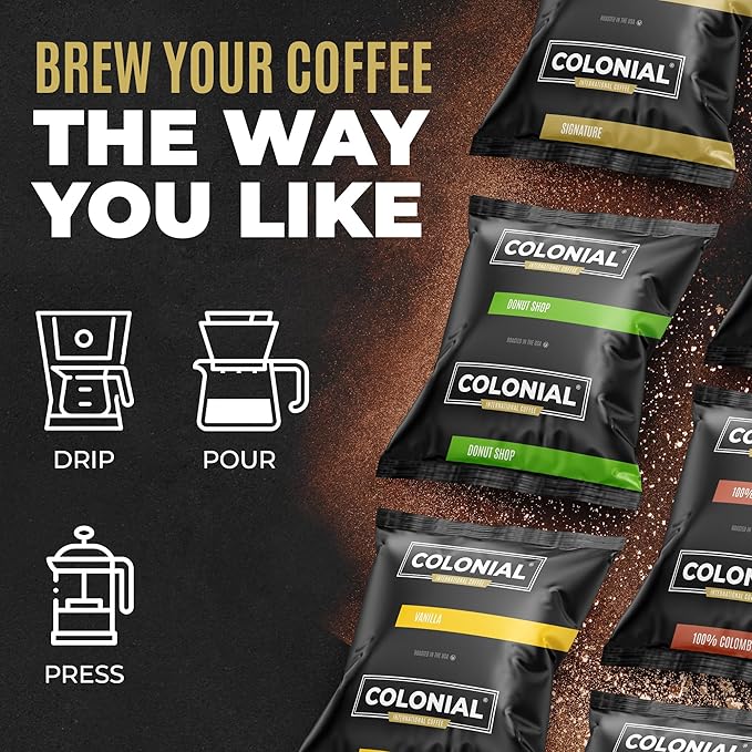 Colonial Coffee 80 Count Single Pot Coffee Packets – 100% Arabica Breakfast Blend Medium Roast | Pre-Measured Frac Packs for 12 Cup Maker | Bulk Ground Gourmet Coffee for Home & Office