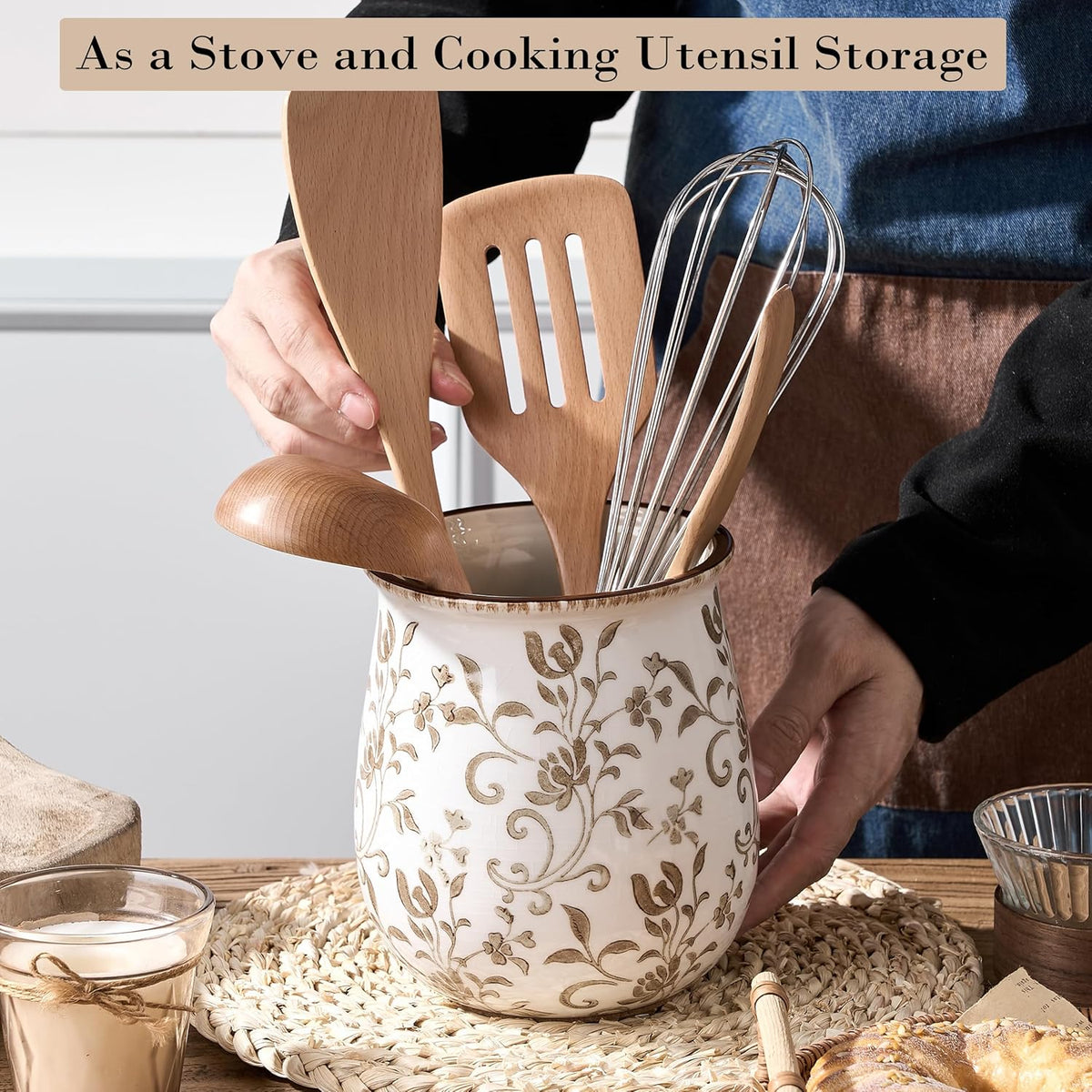 Utensil Holder for Kitchen Counter, Modern Farmhouse Cooking Utensil Holder – features