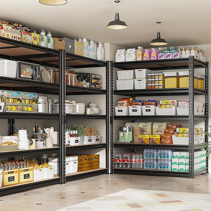 Standing Shelf Unit, 5-Tier Black Metal Storage Rack, 72-Inch Height