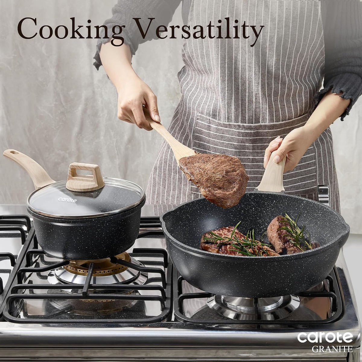 12 Inch Nonstick Deep Frying Pan with Lid, 5.5 Qt Black Granite – size reference