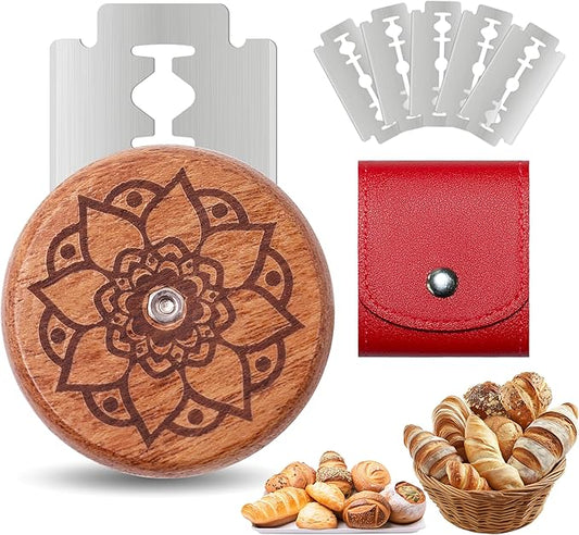UFO Bread Lame Cutter for Homemade Sourdough,Bread Scorer Tool for Sourdough with 5 Blades and Storage Cover,Slashing Tool Bread Cutting Knife for Artisan Bread and Makers (Lotus-red)