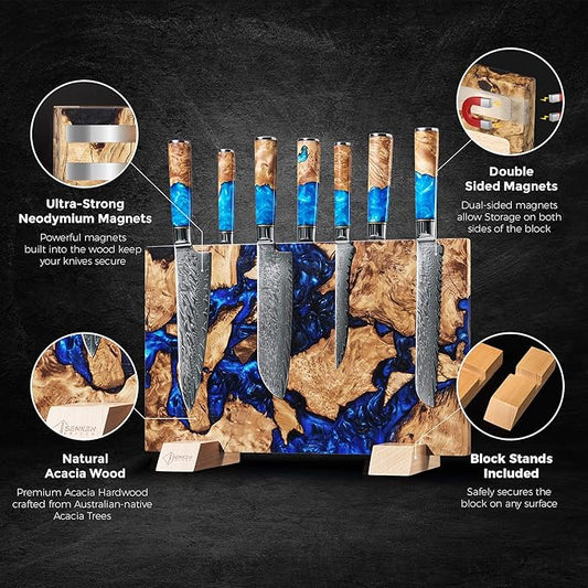 "Dark Tsunami" Extra Large Magnetic Knife – "Dark Tsunami " Blue Resin