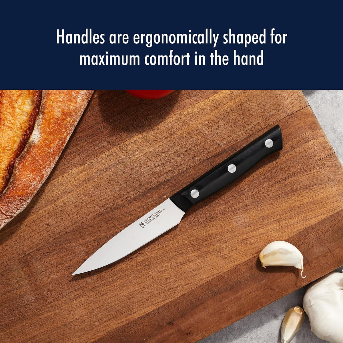 Dynamic 5-Pc Knife Set with Chef, Bread, Utility, Paring, Santoku – size reference