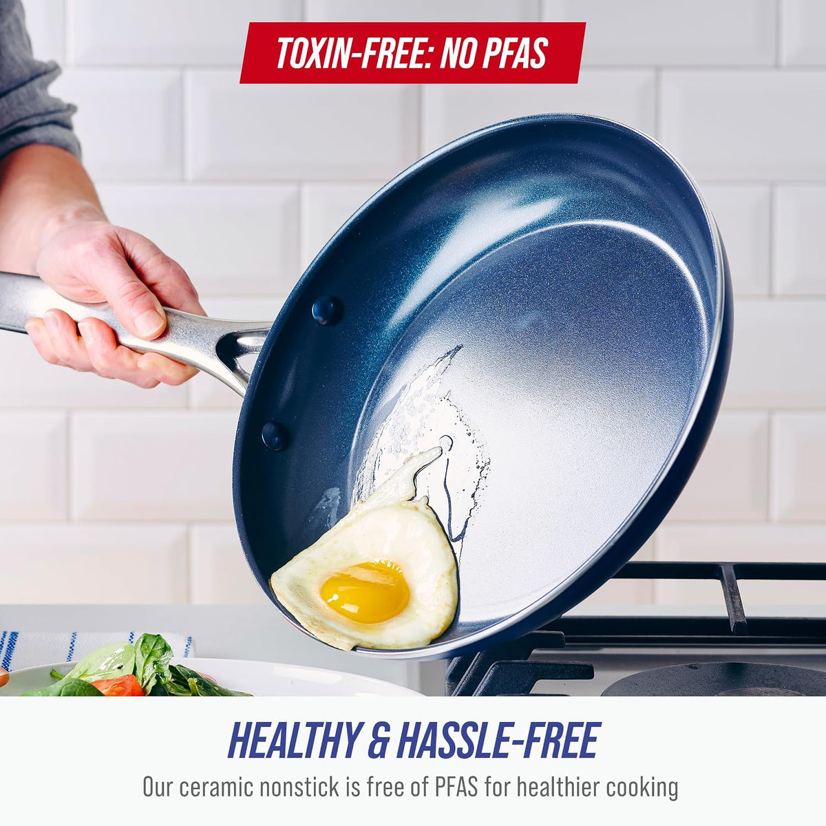 12” Nonstick Frying Pan Skillet with Lid, Diamond Infused Ceramic Nonstick Pots – close-up