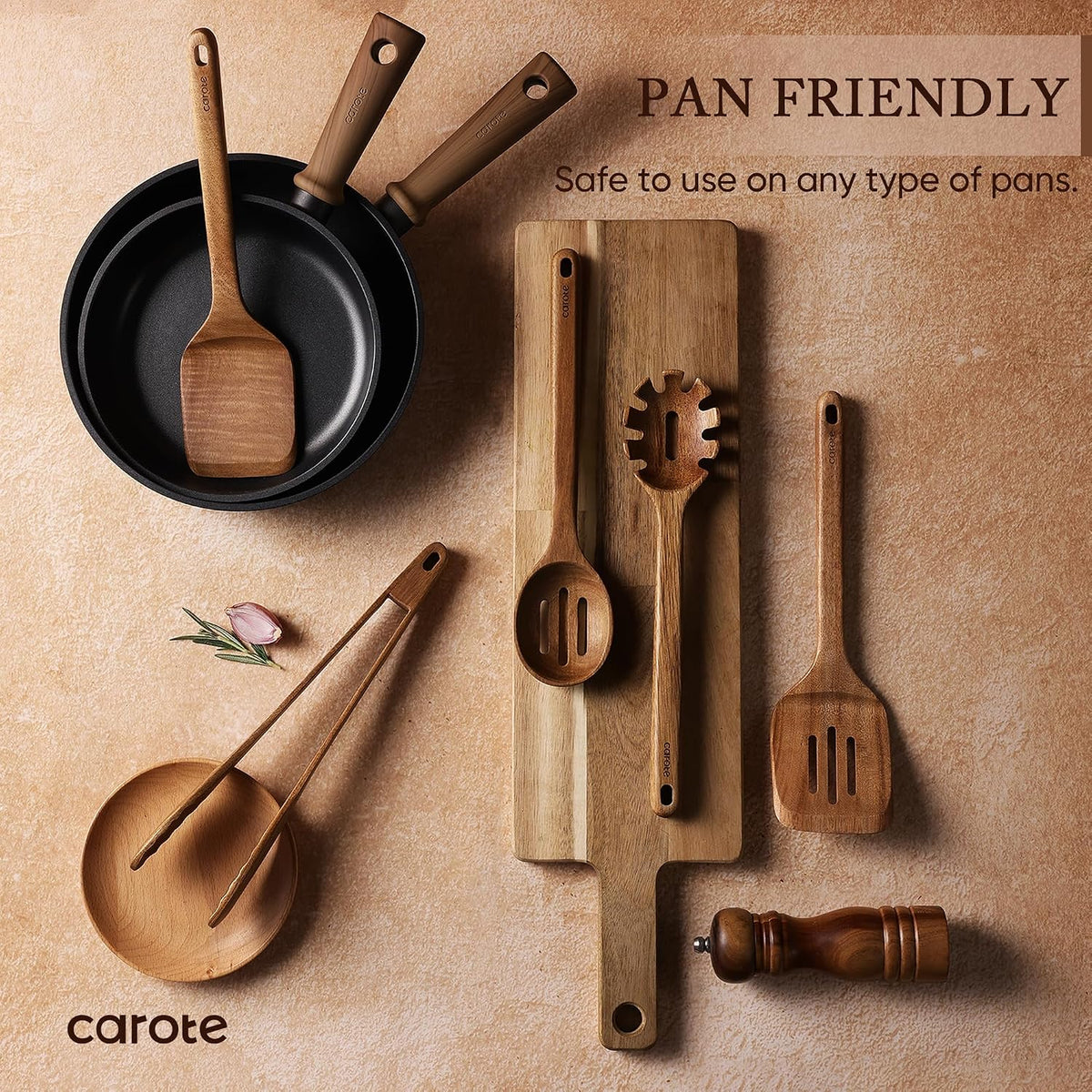 Wooden Utensil Set, 8-Piece Acacia Wood Cooking Utensils – alternate view