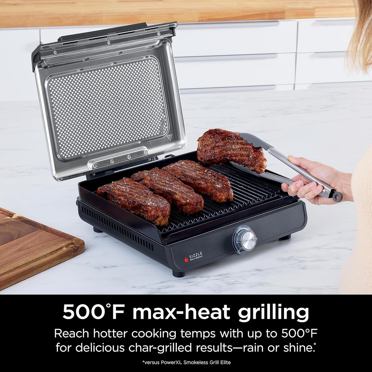 Sizzle™ Indoor Grill & Griddle, 14'', 500°F, Grey/Silver, GR101 – close-up