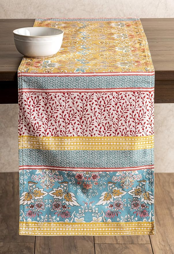 Table Runner, 100% Cotton, Marquise Watercolor, 14.5 x 108 Inch