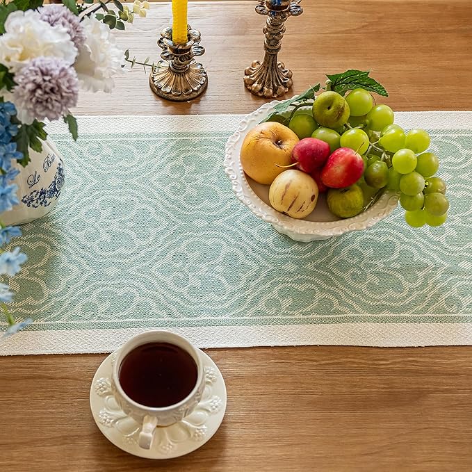 Table Runner Polyester Boho, 14 x 138 Inch, Green