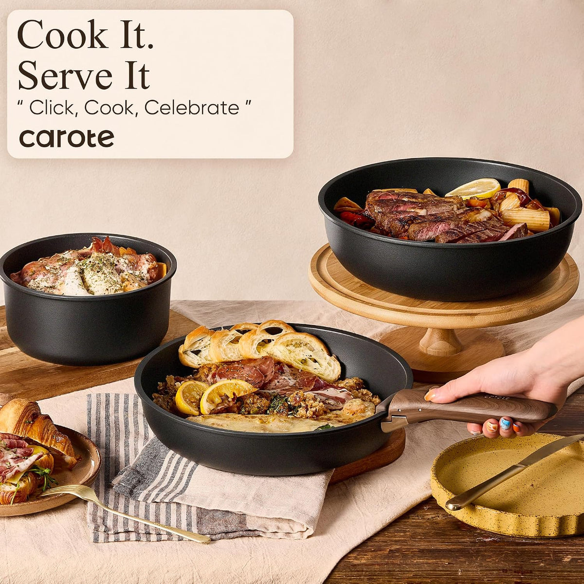 31pcs Pots and Pans Set Non Stick, Detachable Handle Cookware Set – another angle