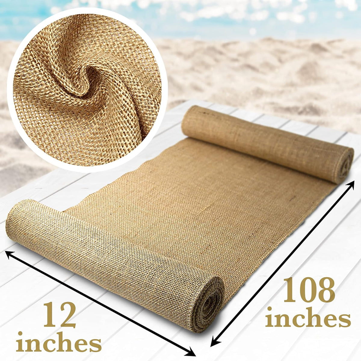 Burlap Table Runners, 12 x 108 Inch - 10 Pack Outdoor Jute Table Runners – detail