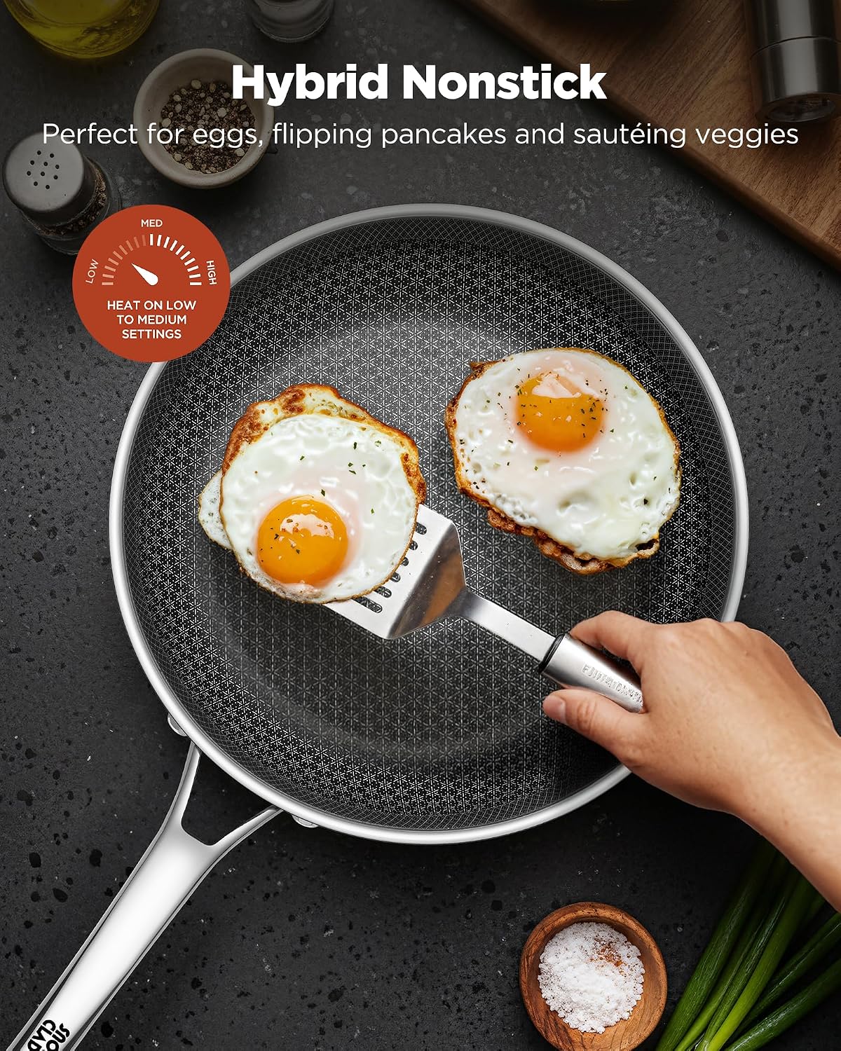 Non Stick Frying Pans, 12 inch Hybrid Fajita Pans with Lid – features