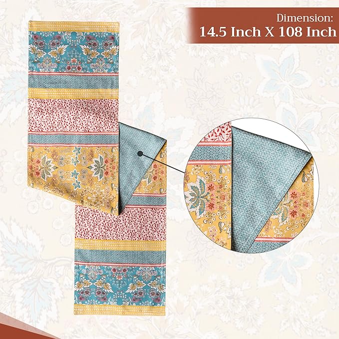 Table Runner, 100% Cotton, Marquise Watercolor, 14.5 x 108 Inch