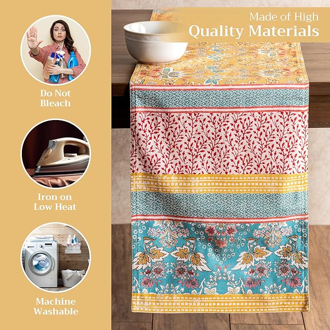 Table Runner, 100% Cotton, Marquise Watercolor, 14.5 x 108 Inch