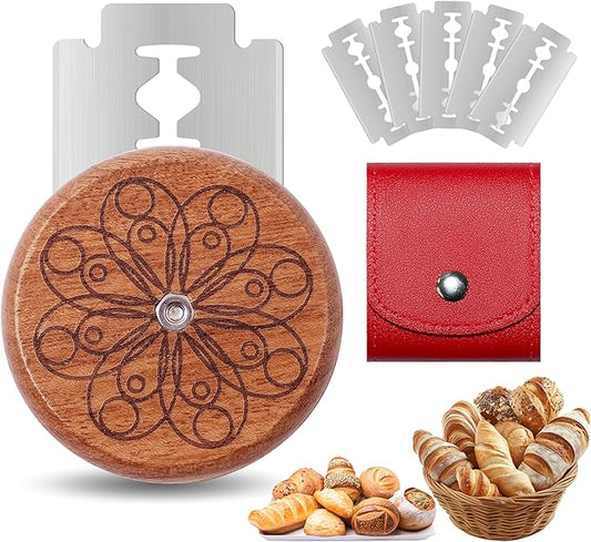UFO Bread Lame Cutter for Homemade Sourdough,Bread Scorer Tool for Sourdough with 5 Blades and Storage Cover,Slashing Tool Bread Cutting Knife for Artisan Bread and Makers (Circle-red)