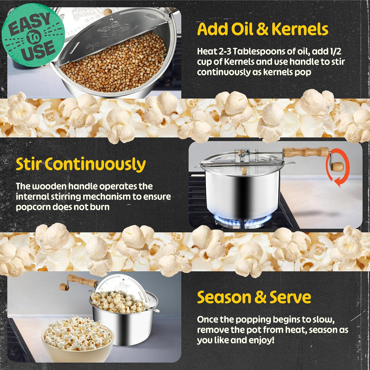 Popcorn Stovetop Popcorn Maker, Silver, 6.5 Quart – close-up