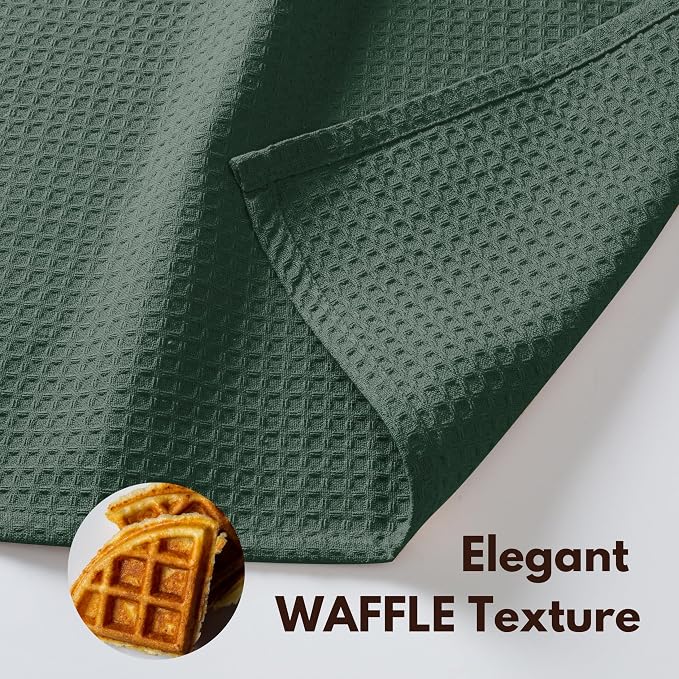 Cotton Dish Towels, 6-Pack, 16x26 Inch Waffle Weave, Olive Green