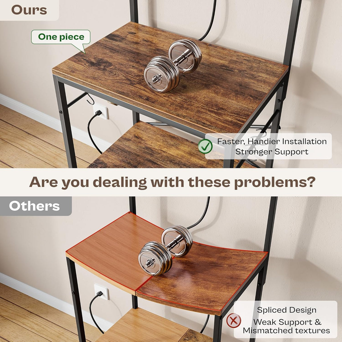 Kitchen Bakers Rack with Power Outlet, Coffee Bar Table 4 Tiers, Kitchen – close-up