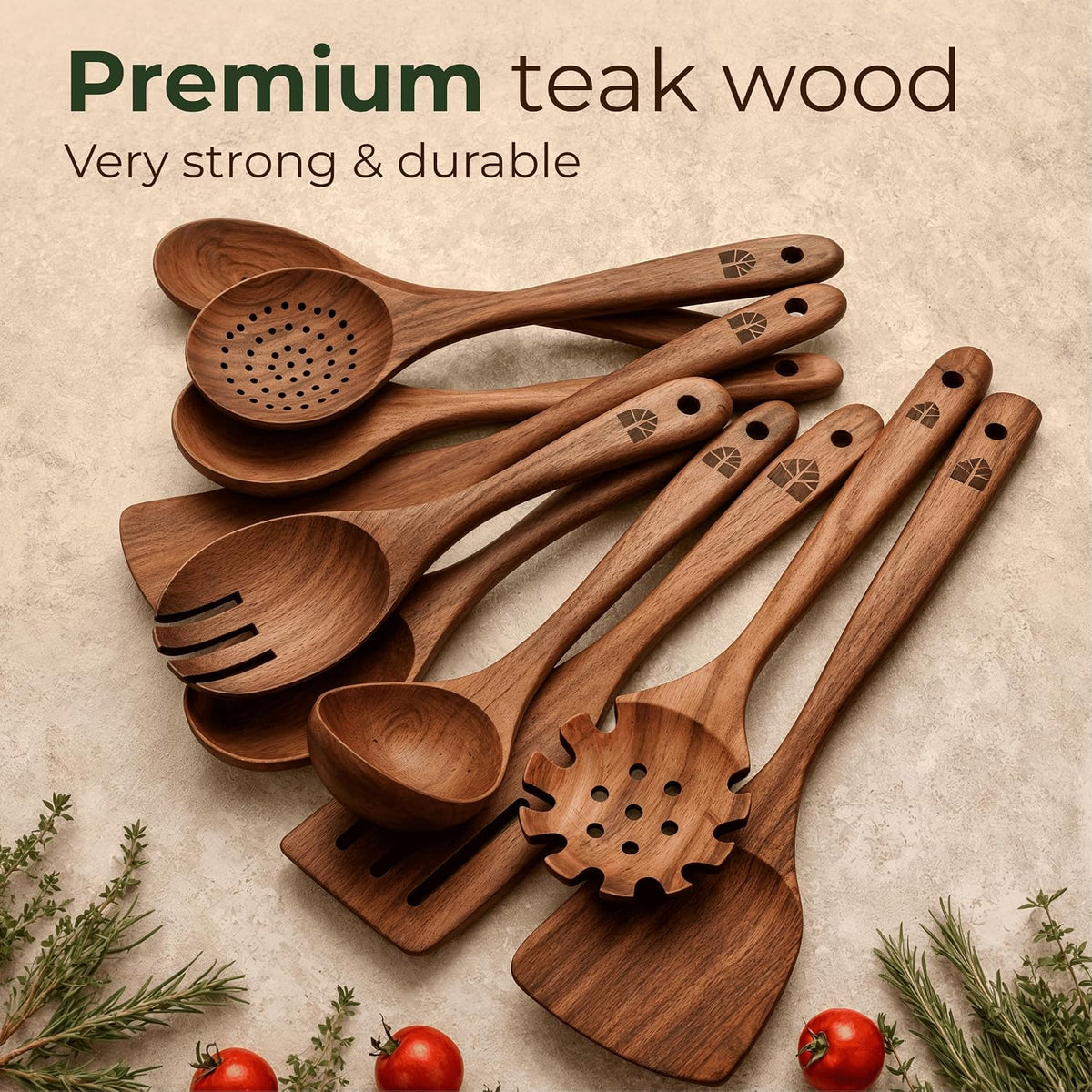 Wooden Spoons for Cooking – 10 Pcs Non Toxic Teak Kitchen Utensils Set – detail