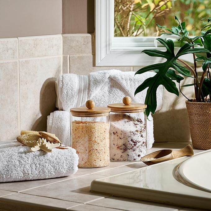 Airtight Glass Canister Set with Bamboo Lids, 2 Pieces