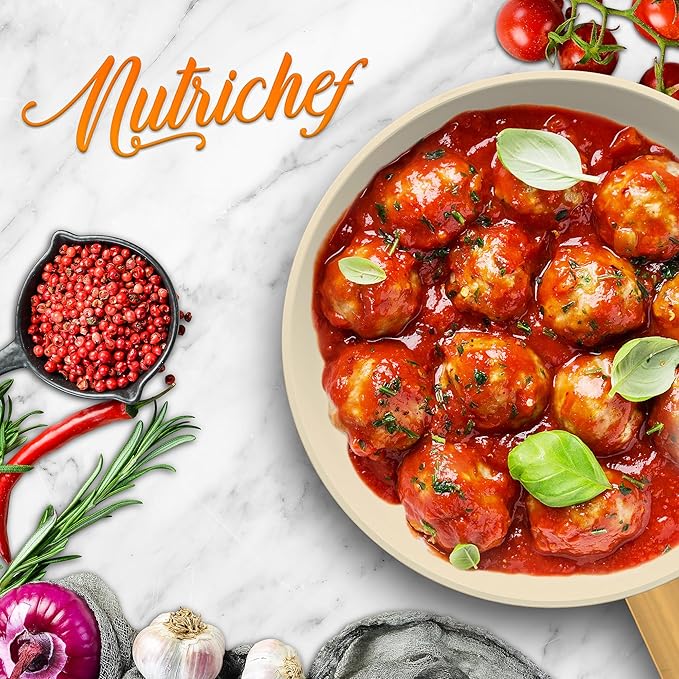NutriChef 10" Medium Ceramic Fry Pan - Non-Stick Ceramic Coated Skillet with Stylish Titanium Handle, Durable, Easy to Clean, Professional Cookware