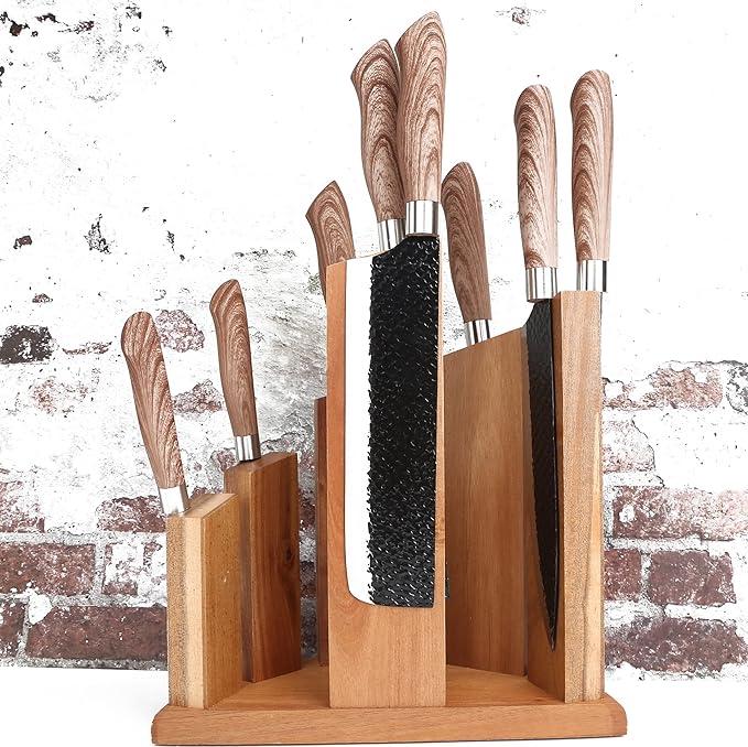 Resafy Countertop Magnetic Knife Block - Double Sided Wooden Holder w/Strong Magnets,Space Saving Up to14 Knives Large Capacity Storage Stand