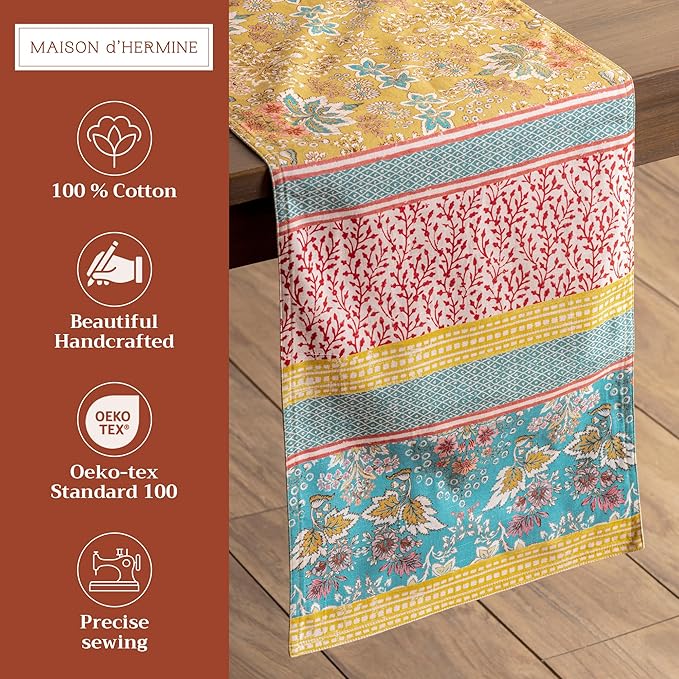 Table Runner, 100% Cotton, Marquise Watercolor, 14.5 x 108 Inch