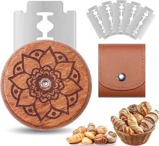 UFO Bread Lame Cutter for Homemade Sourdough,Bread Scorer Tool for Sourdough with 5 Blades and Storage Cover,Slashing Tool Bread Cutting Knife for Artisan Bread and Makers (Lotus-brown)