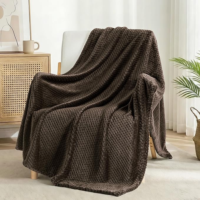Throw Blanket Coffee Waffle Jacquard Flannel 50 x 70 Inches