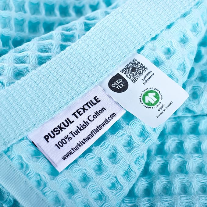 Turkish Cotton Waffle Dish Towels, Set of 3 Turquoise, Quick-Dry