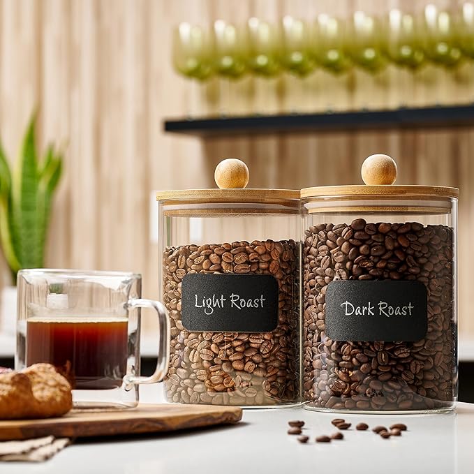 Airtight Glass Canister Set with Bamboo Lids, 2 Pieces