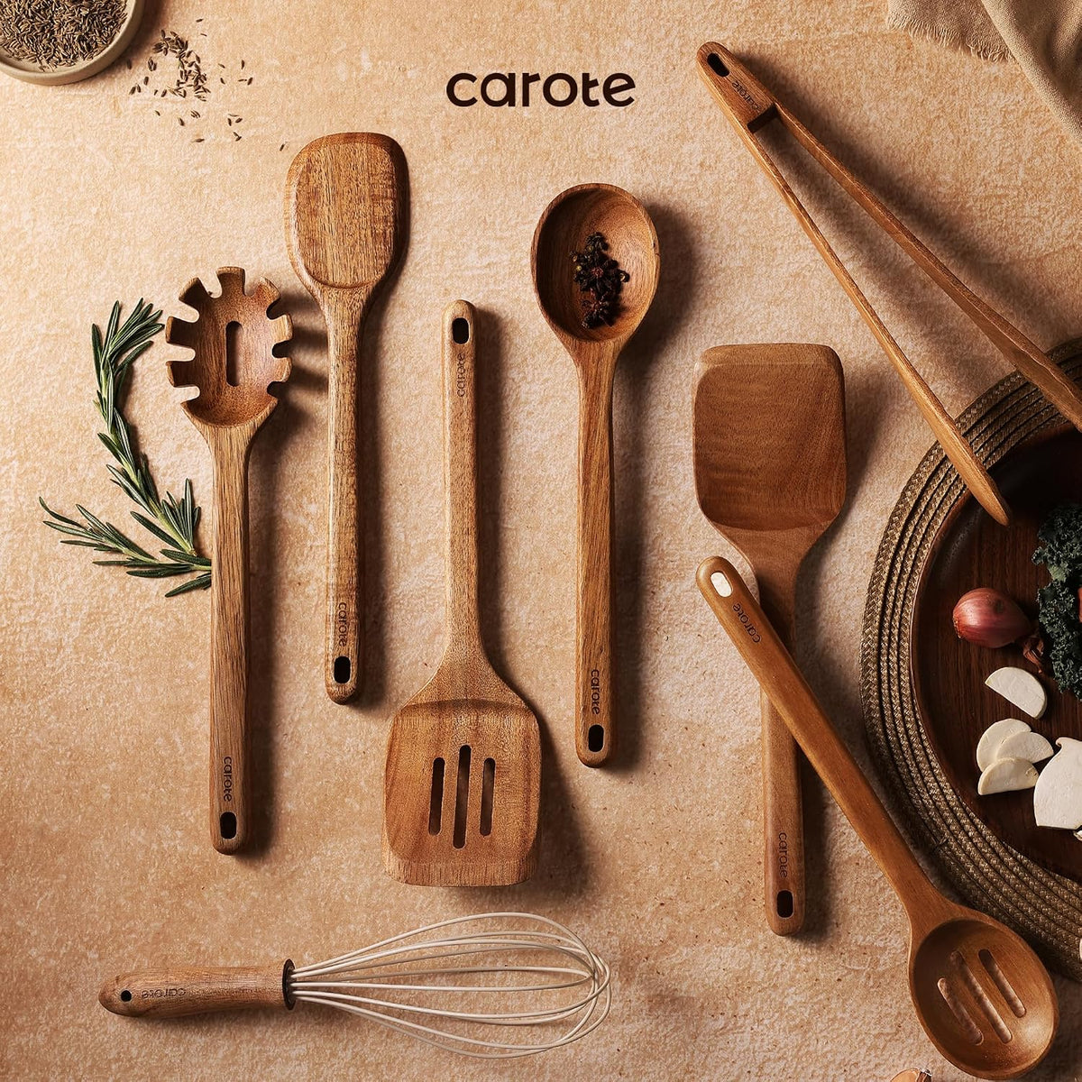 Wooden Utensil Set, 8-Piece Acacia Wood Cooking Utensils – size reference