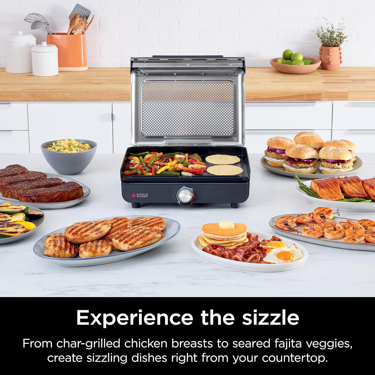 Sizzle™ Indoor Grill & Griddle, 14'', 500°F, Grey/Silver, GR101 – detail