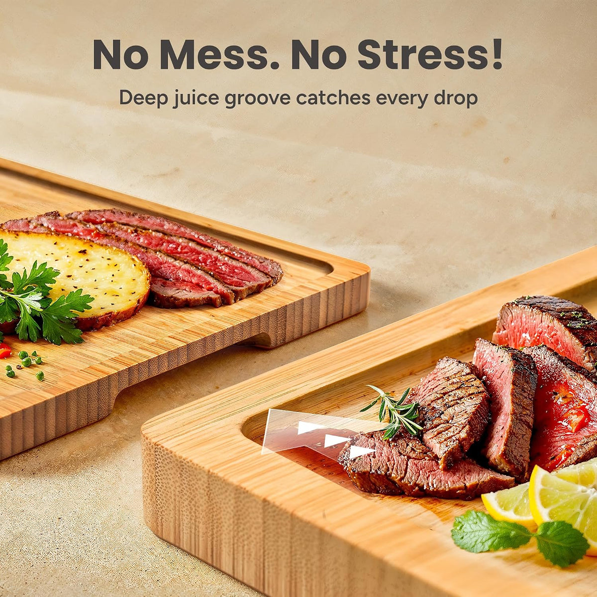Cutting Boards for Kitchen, 3 Piece Bamboo Cutting Board with Stand – set view