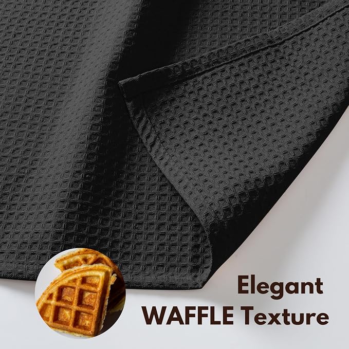 Dish Towels 12-Pack Black Waffle Weave Cotton Kitchen Towels