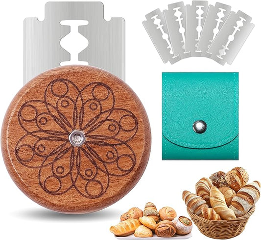 UFO Bread Lame Cutter for Homemade Sourdough,Bread Scorer Tool for Sourdough with 5 Blades and Storage Cover,Slashing Tool Bread Cutting Knife for Artisan Bread and Makers (Circle-teal)