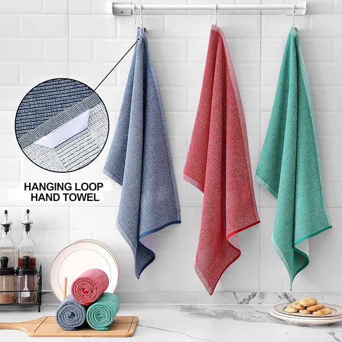 Dish Towels, 6 Pack 100% Cotton Kitchen Hand Towels, 18 x 28 in
