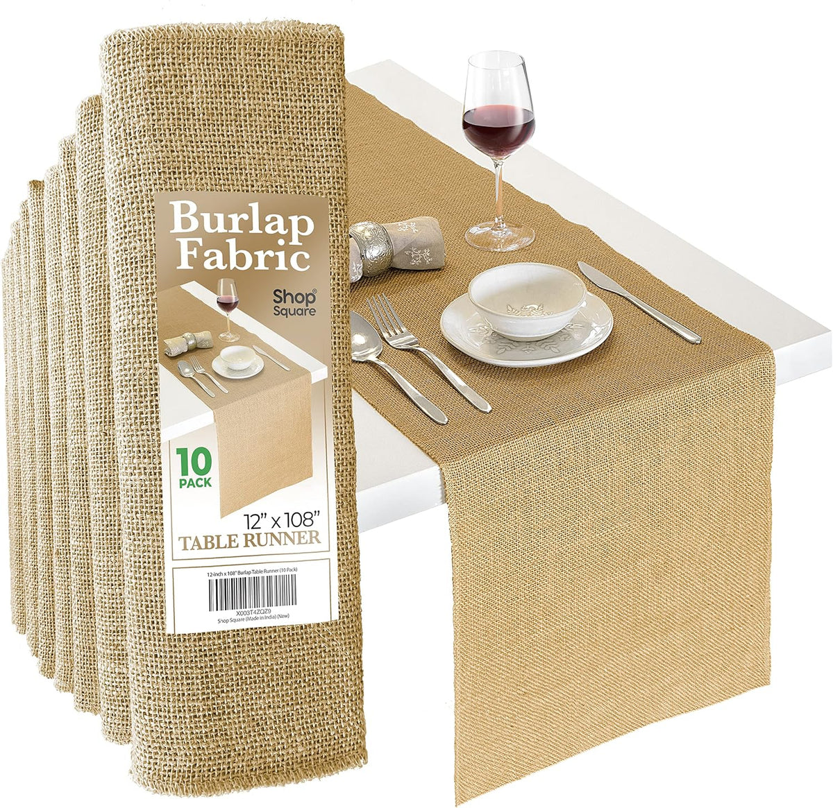 Burlap Table Runners, 12 x 108 Inch - 10 Pack Outdoor Jute Table Runners