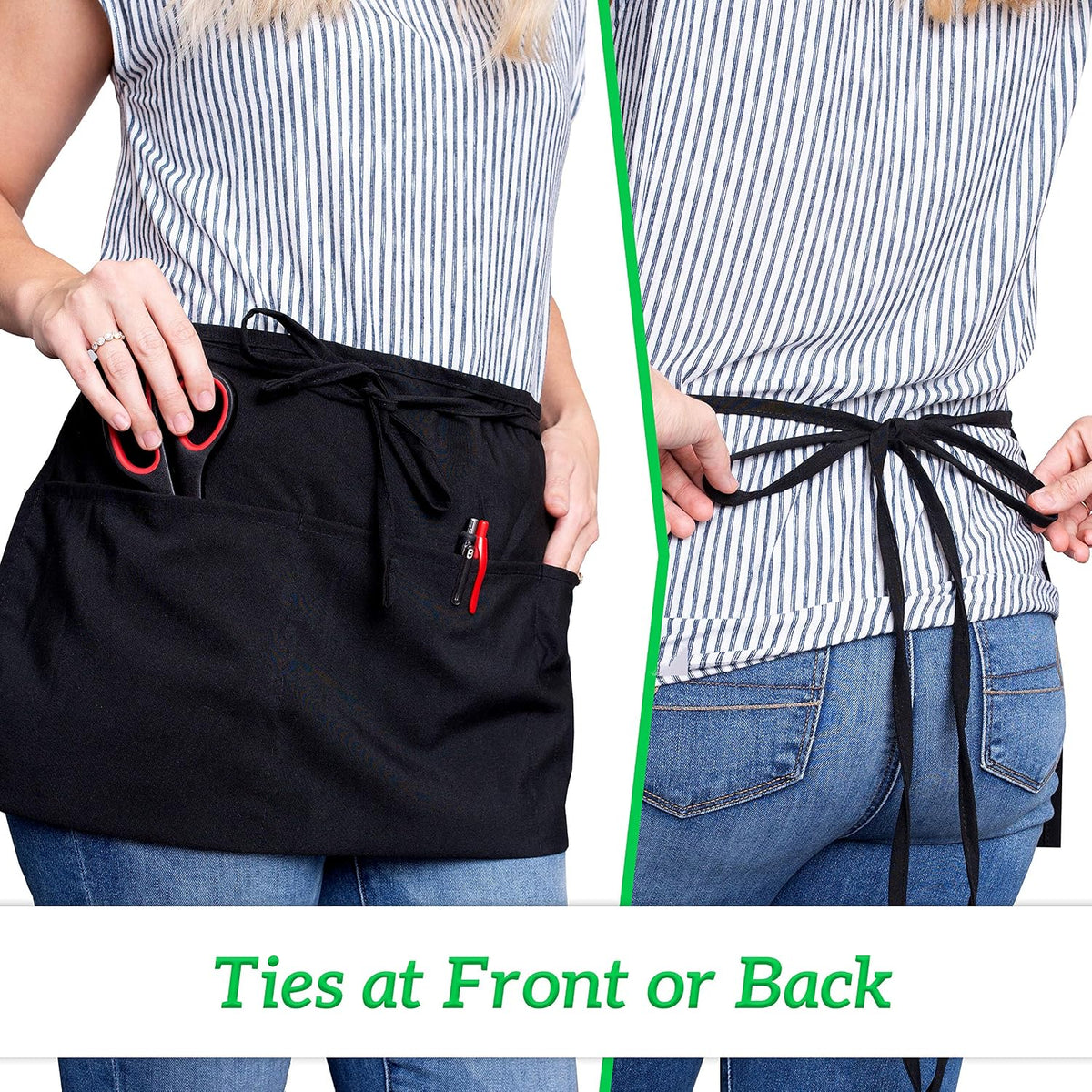 Server Aprons with 3 Pockets - Waist Apron, Waitress Apron for Women and Man – size reference