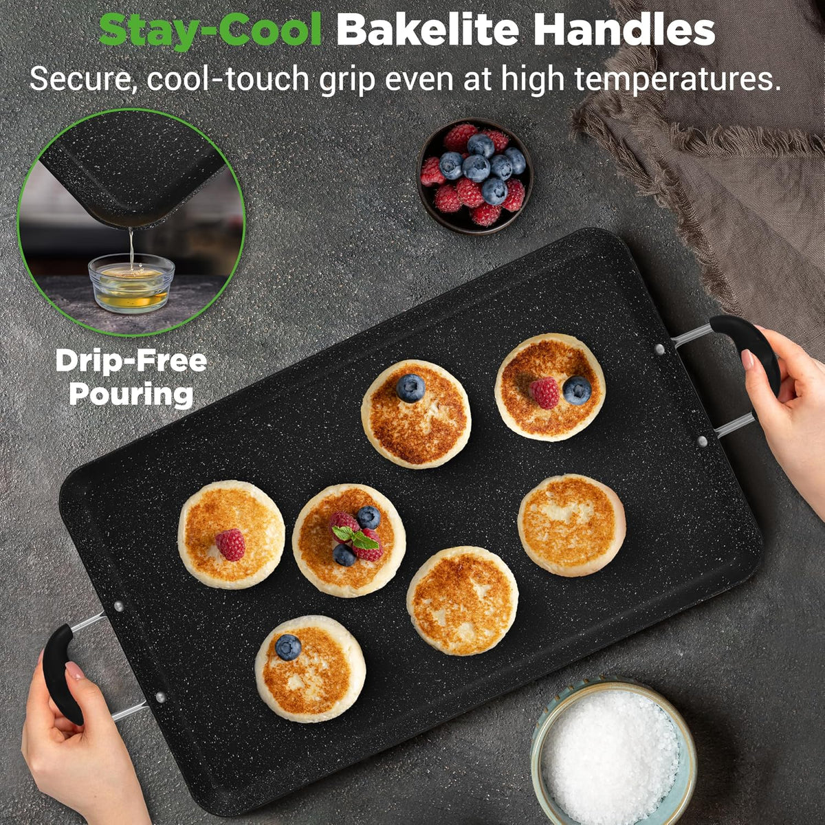 Double Burner Griddle, Non-Stick Stove Top Griddle for Gas Stove, Dishwasher – alternate view