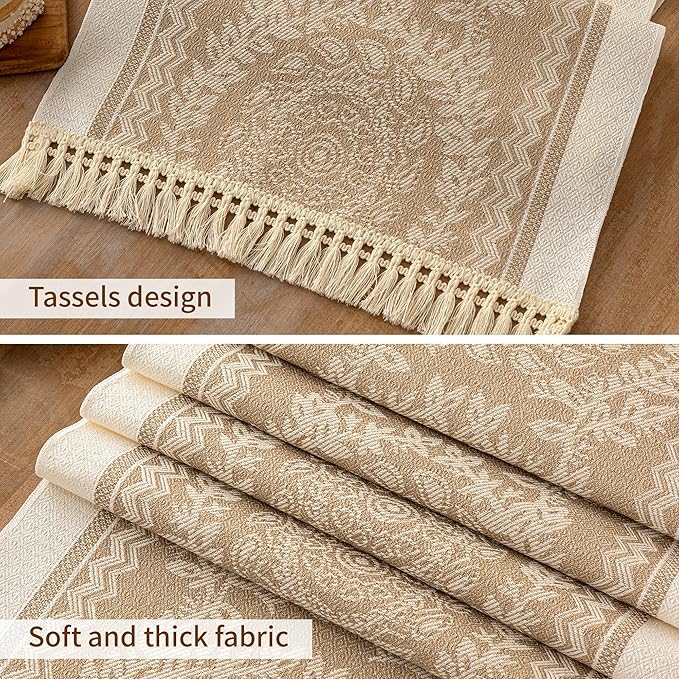 Table Runner 14 x 95 Inch Boho Fringed, Coffee Polyester