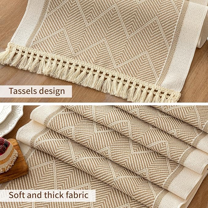Table Runner 14 x 72 Inch Coffee Boho Polyester with Fringe Trim